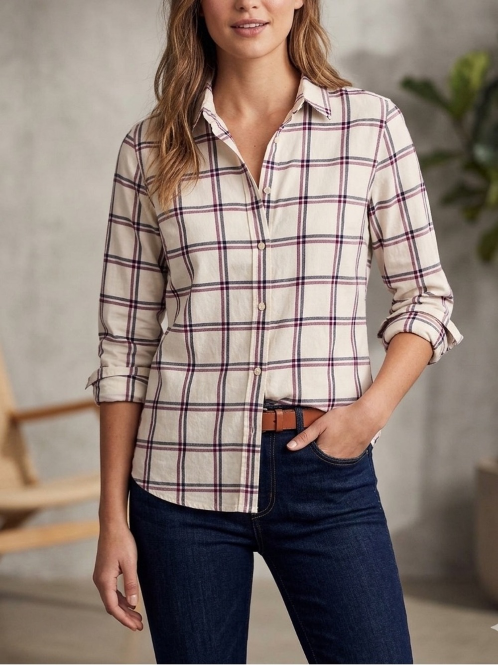 💥$10 STEAL! BANANA REPUBLIC Women’s Plaid Button-Down Shirt Long Sleeve Office❤️